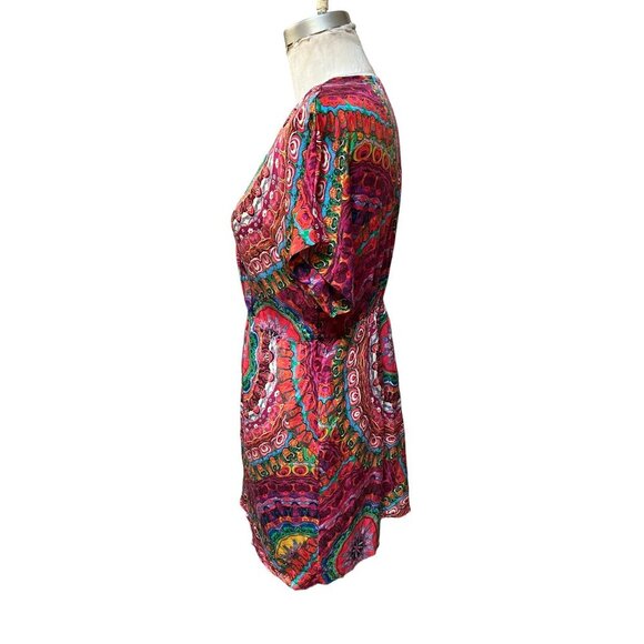Retro 60s Caftan Tunic Dress 100% Silk Psychedelic Mandala Print Mini - Picture 4 of 10